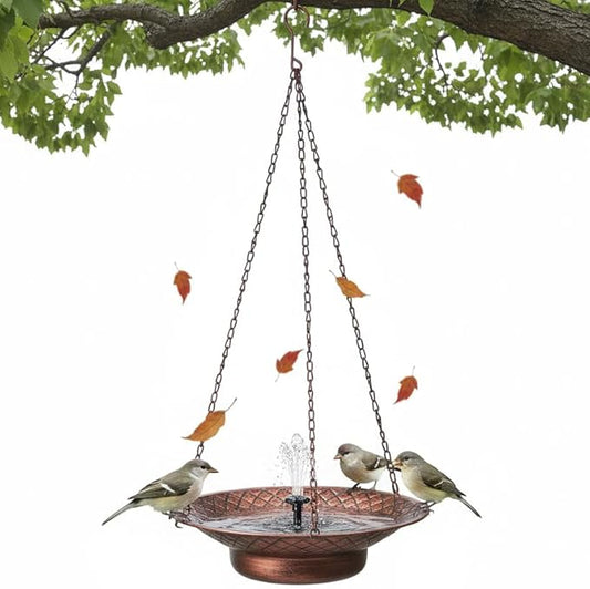 12.6" Hanging Solar Bird Bath, Birdbath Fountain Solar Power, Metal Bird Bath for Outside Hanging, Hanging Bird Fountain for Garden, Patio, Lawn Decor, Bronze