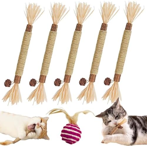 Natural Silvervine Dental Sticks, Silvervine Sticks for Cats, Natural Silvervines Stick Cat Chew Toy, Promote Dental Health, Engage & Entertain (5PCS)