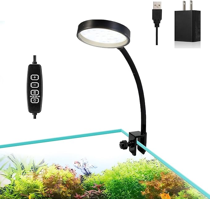 Carefree Fish Aquarium LED Light USB 7W Timer 4/8/12/18 Hours for 1~5Gal Frameless Fish Tank (Include Power Adapter)