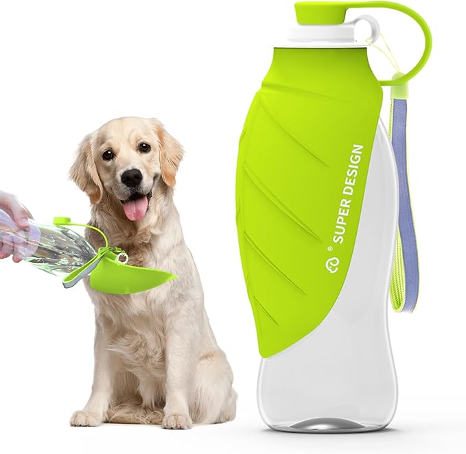 SUPERDESIGN Dog Water Bottle, Portable Dog Water Bottle for Small to Large Dogs, Leak Proof Dog Travel Water Bottle, Large Leaf Travel Water Bowl for Dogs and Dog Walking Accessories (19.6OZ, Green)