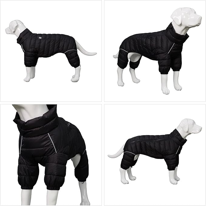 Lovelonglong Dog Coat - Warm Jacket, 4 Legs Covered Waterproof Windproof Reflective Dog Vest, Zippered Adjustable Outdoor Snow Jacket for Small to XXXL Dogs - Black