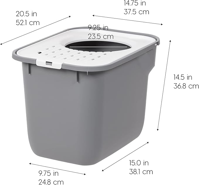IRIS USA Square Top Entry Cat Litter Box, Kitty Litter Pan with Litter Particle Catching Cover and Privacy Walls, Gray/White (Pack of 4)