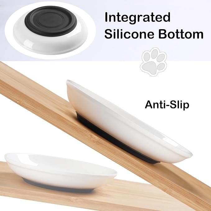 WROSWT Cat Food Bowl,Healthy Ceramic Cat Bowls for Indoor Cats,Anti Whisker Fatigue Cats Dishes Set,Shallow Wide Kitten Plates for Food and Water,Non-Slip Silicone Bottom,3 Pack