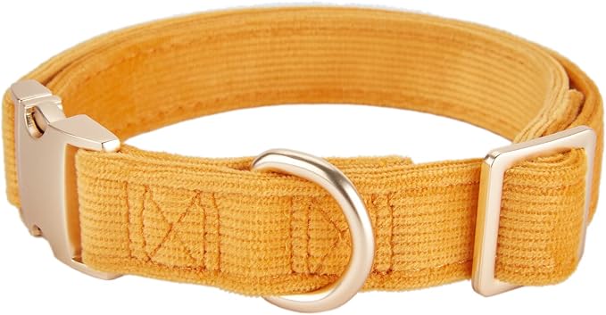Soft Cotton Dog Collar with Metal Buckle Adjustable Heavy Duty Comfy Corduroy Collars for Small Medium Large Dogs,Orange,Large