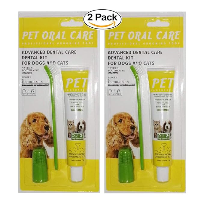 Puppycute 2 Pack Pet Toothbrush and Toothpaste for Dogs & Cats, Best Soft Silicone Pet Finger Toothbrush for Small Dogs Puppy Doggy, Dog Toothpaste Beef Flavor