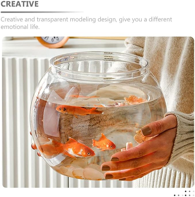 Ipetboom Glass Fish Bowl Fish Tank Stand Bubble Fish Bowl with Wood Stand Set Small Goldfish Tank Clear Hydroponic Plant Terrarium Desktop Fish Tank with Display Base