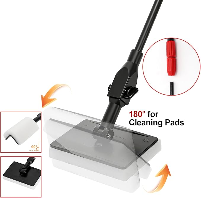 TOPZEA 6 in 1 Aquarium Cleaning Tool Kit, Fish Tank Cleaner Set with Adjustable Telescopic Long Handle (21-32 Inch) Include Algae Scraper, Scrubber Pads, Fish Net, Tube Cleaning Brush, Gravel Rake