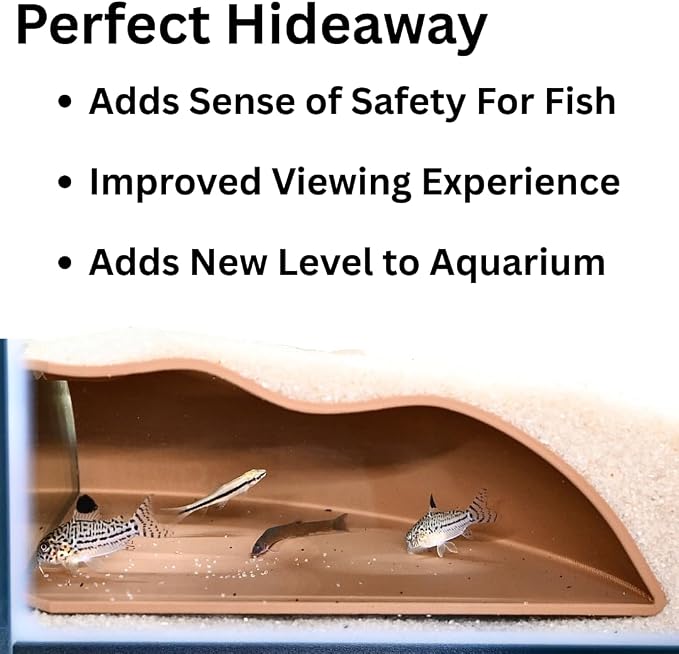 Aquarium Underground Corner Cave Natural Curve | Viewing Fish & Shrimp Under Gravel Tunnel | Fish Tank Decor Decoration Hideout Perfect for Corydora Catfish, Kuhli Loach, Pleco (Brown)