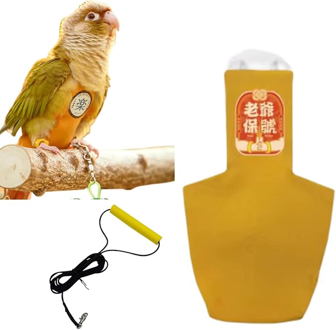 MANON ROSA Bird Diapers Leash Set Washable Reusable Handmade Flight Suit Waterproof Inner Layer - Protective Parrot Nappy Clothes Parakeets Macaws Budgies Canaries (Yellow3,Cockatiel)