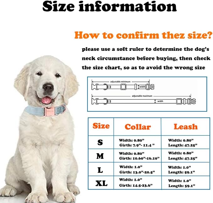 Love Dream Velvet Dog Collar and Leash Set, Soft & Comfy Adjustable Dog Leash and Collar with Heavy Duty Metal Buckle for Small Medium Large Dogs Training & Walking (XLarge, Skin Color)