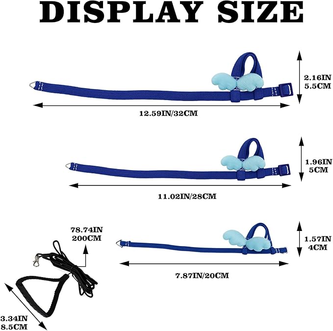 Peony Harness and Leash, Adjustable Parrot Bird Training Design Anti-Bite, Bird Nylon Rope with Cute Wing for Peony Parrot and Same Size Birds (M, Blue)