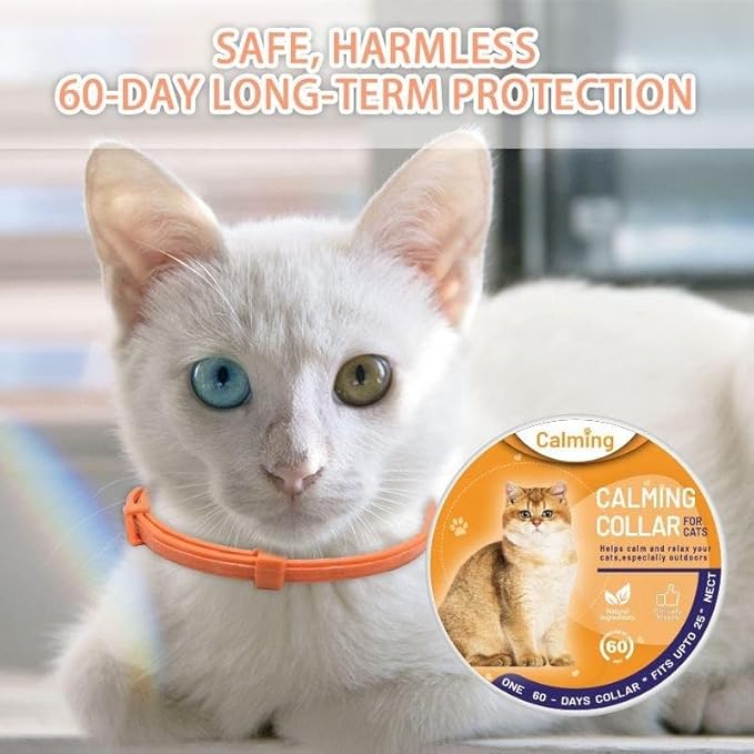 ELVIAN Cat Calming Collar (60 Days) — Natural Pheromone & Lavender Anxiety Relief Collar for Cats & Small Dogs, Adjustable Breakaway Design, Helps with Stress, Loud Noises, Travel & Vet Visits