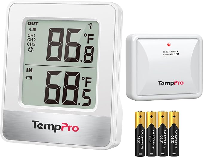 TempPro TempAir 500FT Indoor Outdoor Thermometer Wireless | Outdoor Thermometers for Patio with Temperature Sensor, Room Thermometer for House Home Reptile Baby Room Temperature Monitor