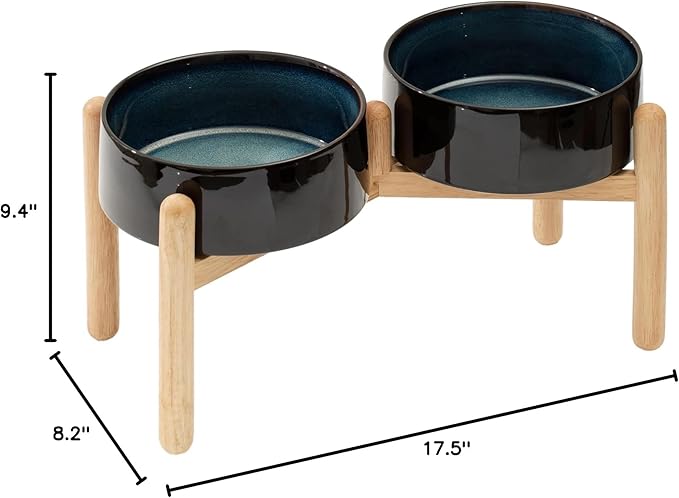 Havniva Ceramic 8.2inch Raised Dog Bowl with Stand for Large- Breed Dogs, Pet Food and Water Feeder (Double Bowl with Stand - Starry Sky)