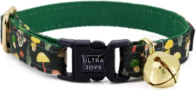 Ultra Joys Cat Collar with Bells - Breakaway Collar for Kittens & Cats - Mushroom Small