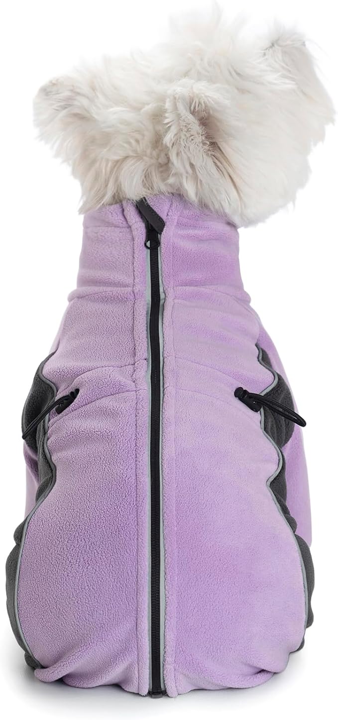 Fleece Dog Coat for Small Medium Dog,Pullover Pajamas Jumpsuit Bodysuit Puppy Coats with Legs, Pet Windproof Warm Cold Weather Jacket Full Body Vest Cozy Snowsuit Outfit Clothes (Purple, XXL)