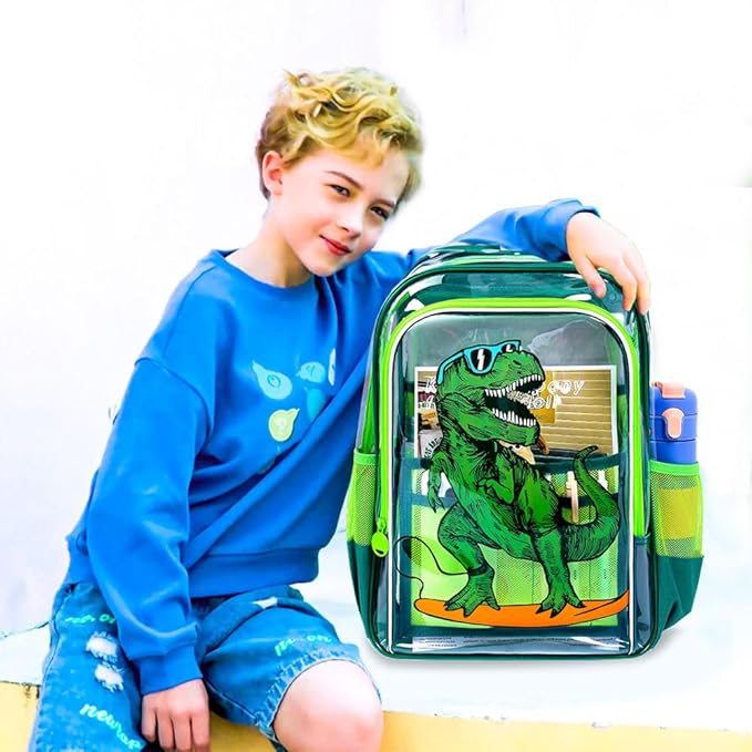 Clear Backpack for Girls and Boys, Kids Transparent Bookbag, 3PCS Cute See Through School Bag for Elementary Prechool