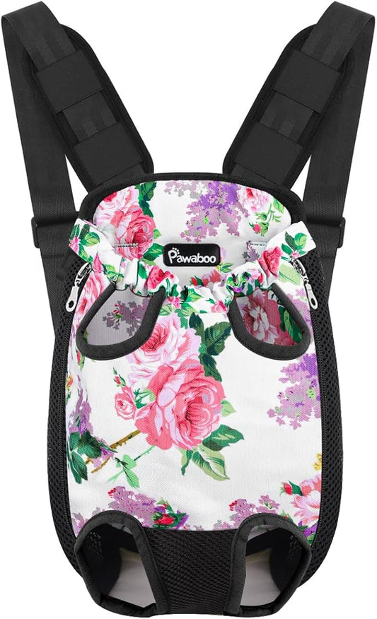 Pawaboo Pet Carrier Backpack, Adjustable Pet Front Cat Dog Carrier Backpack Travel Bag, Legs Out, Easy-Fit for Traveling Hiking Camping for Small Medium Dogs Cats Puppies, Extra Large, Flowers