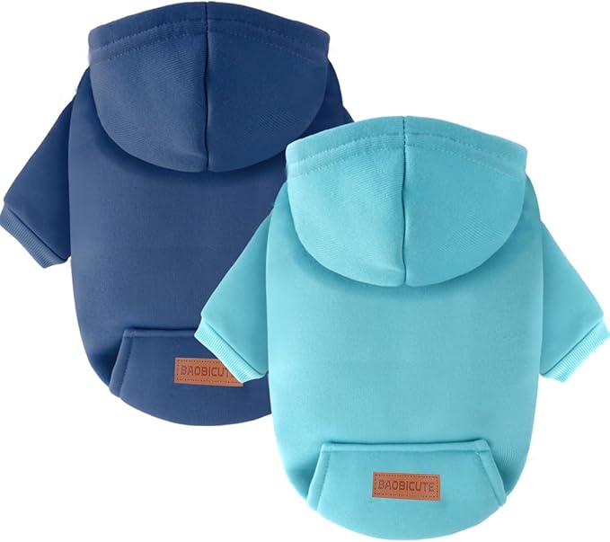 2 Pack Dog Hoodie Warm Hood Dog Sweater Cold Weather Small Dogs Sweatshirt Comfort Pet Clothes for Small Medium Dogs with Pockets (Navy+Blue, XXS (Back: 5.9",Chest: 10.6", 0.8-1.8lbs))