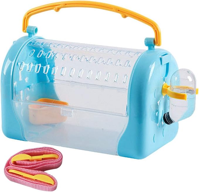 kathson Hamster Cage Travel Carrier Portable Cage with Water Bottle Outgoing Cage and Adjustable Strap Pet Cage for Small Pet Hedgehog Sugar Glider Squirrel Mice（Blue）