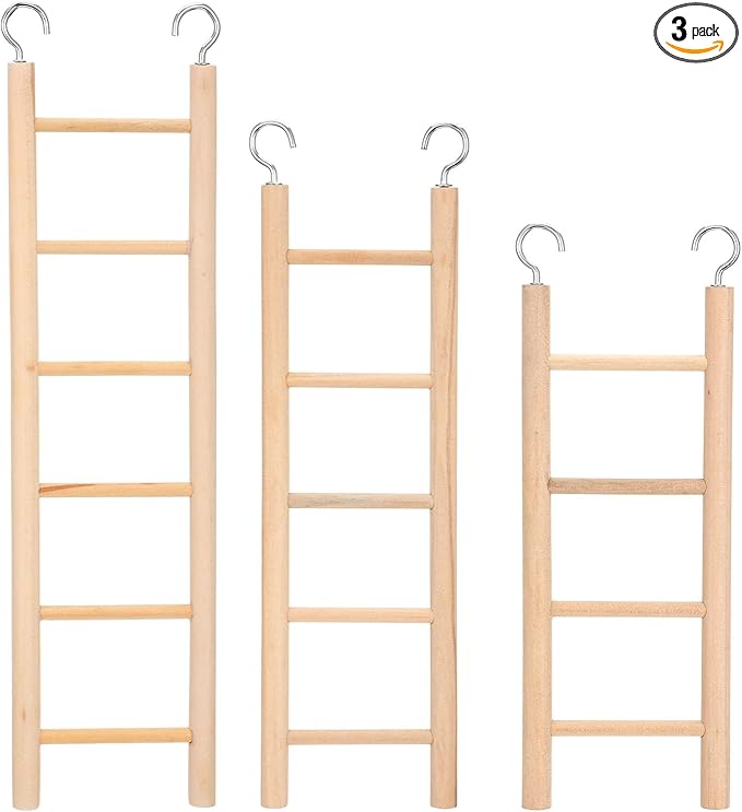 3 Pack Wooden Bird Ladder, Bird Cage Ladder Climbing Toys for Parakeets, Parrots, Cockatoo & Lovebirds