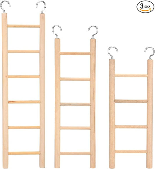 3 Pack Wooden Bird Ladder, Bird Cage Ladder Climbing Toys for Parakeets, Parrots, Cockatoo & Lovebirds