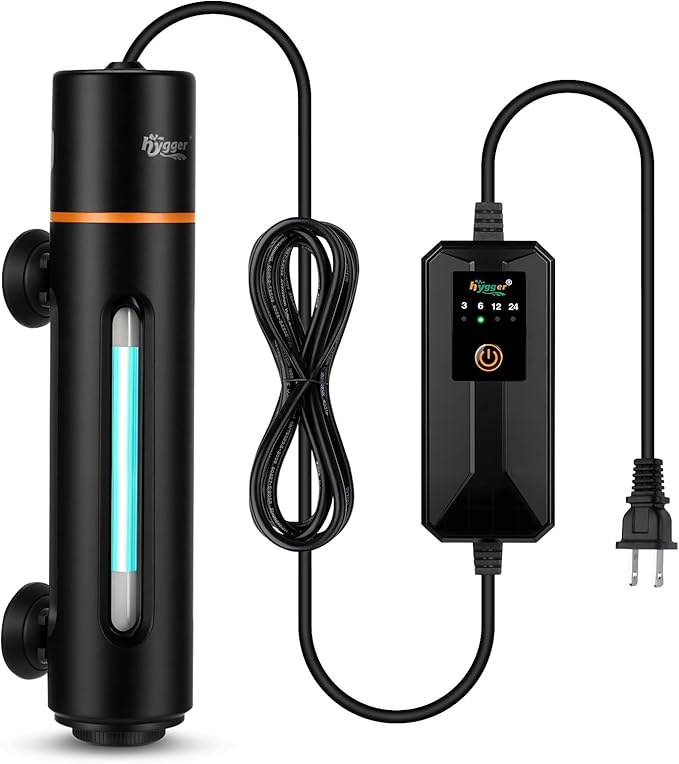 hygger 11W Aquarium U-V Light with Timer, 360° Protective Shield Clean Lamp for Green Water & Algae, Amphibian Small U-V Light for 60-180 Gal Freshwater & Saltwater Fish Tanks