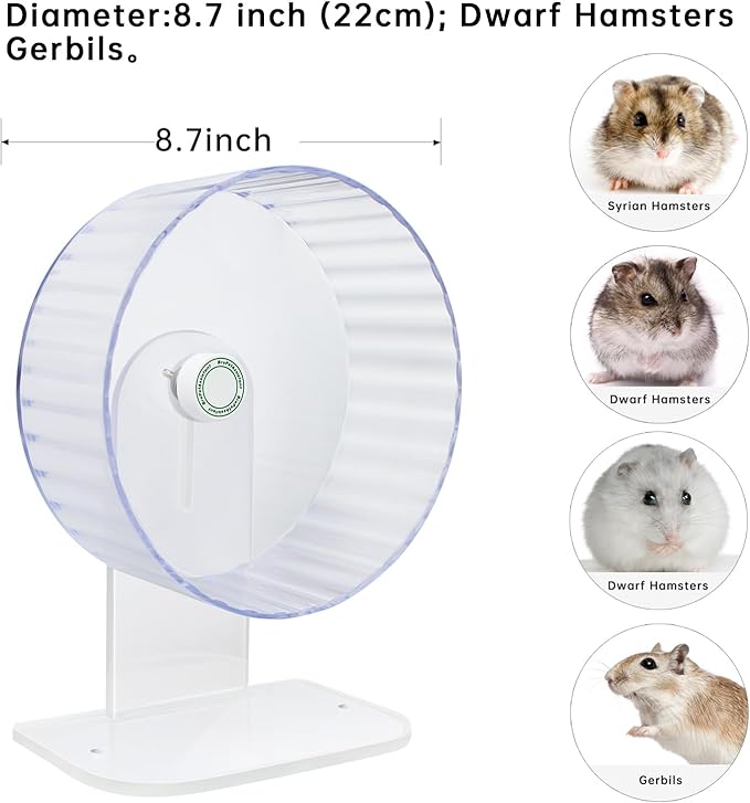 Silent Hamster Wheels - Syrian Hamster Wheel, Hamster Wheel Car, 8.7 Inch Hamster Wheel, Fully Transparent, Height Adjustable, Quiet Wheels for Various Small Animals (Medium)
