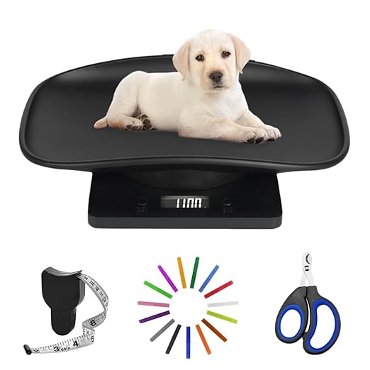 Puppy Scales for Weighing, Digital Pet Scale for Newborn Cat Puppies, Portable Small Scale with Tape Measure,Collars and Nail Clipper, Multi-Function LCD Scale,Max 33lb