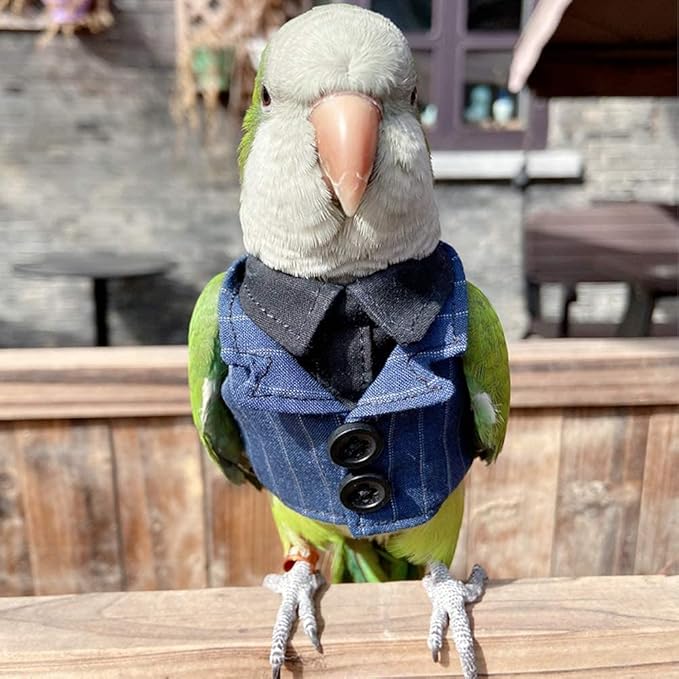Bird Clothes Birds Flight Suit,Tuxedo Business Suit for Parrots African Greys Parakeet Cockatiel Sun Conure Christmas Party Birthday Cosplay Photo Prop Small Animals Apparel (L,Denim Suit)
