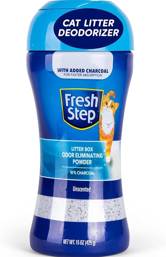 Fresh Step Litter Box Charcoal Odor Eliminator Powder, Cat Litter Deodorizer Additive with Activated Charcoal to Absorb and Control Strong Cat Litter Box Odors, 15 Oz