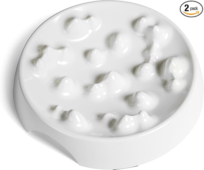 CatGuru Cat Bowls, Whisker Friendly Food Bowl for Indoor Cats, Reliefs Whisker Fatigue, Wide Kitten Dish, Non Slip Pet Dishes, Shallow Pet Plates (Marshmallow, (Pack of 2))