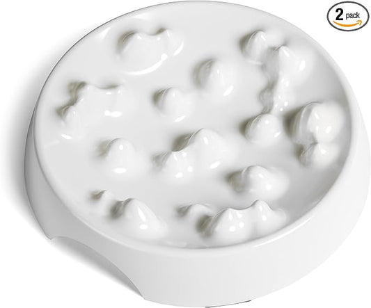 CatGuru Cat Bowls, Whisker Friendly Food Bowl for Indoor Cats, Reliefs Whisker Fatigue, Wide Kitten Dish, Non Slip Pet Dishes, Shallow Pet Plates (Marshmallow, (Pack of 2))