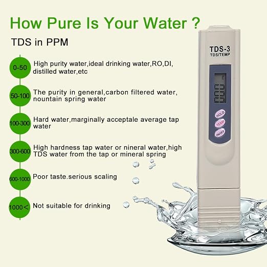 TDS Meter Digital Water Quality Tester - PPM Meter with Temperature Test, 0-9990 ppm Range, Accurate TDS Tester for Drinking Water, RO System, Aquarium, Pool, Hydroponics