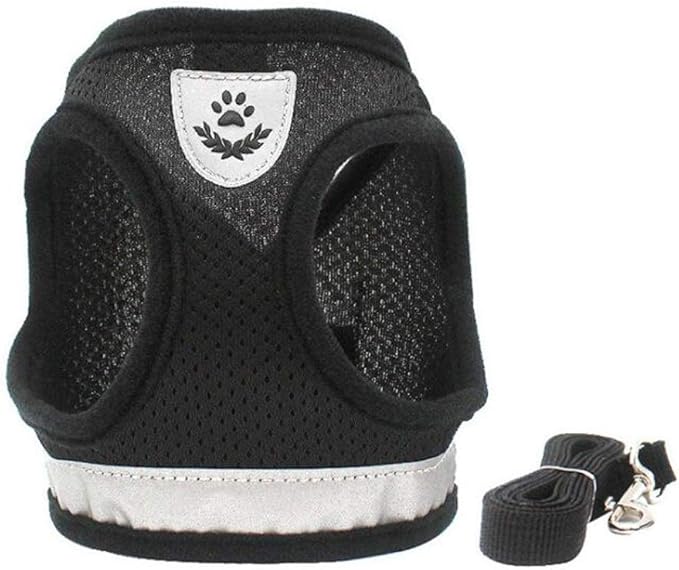 FEimaX Dog Harness and Leash Set for Walking, Soft Mesh Adjustable Easy Control Lightweight Cat Vest Harnesses with Reflective Strips, Escape Proof Small Dogs Cats Vests (Black, X-Large)