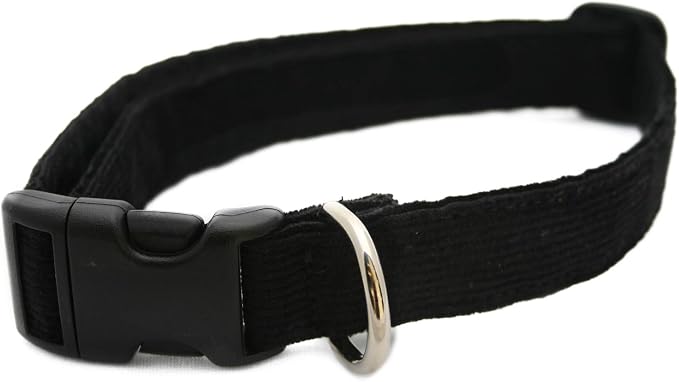 Hemp Corduroy Dog Collar - No Pattern (3/4" Medium, Black)