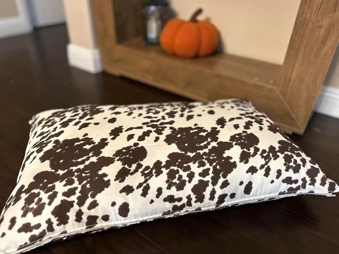 Natural Cotton Canvas Dog Bed – Raw Cotton Filled Pet Cushion Insert, Breathable Eco-Friendly Dog Mattress, Durable Washable Cover with Zipper (Cow Print Brown White, Medium 42"x29"x4")