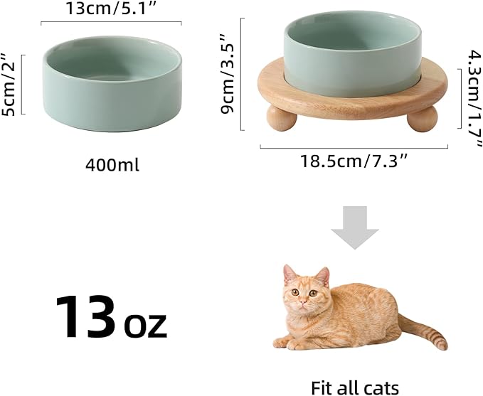 Havniva Raised Cat Water Bowl 5.1” Elevated Ceramic Cat Food and Water Bowl Whisker Friendly Pet Water Bowls for Indoor Cats, Wide Kitten Dish Relieve Whisker Fatigue Non Slip Cat Feeder