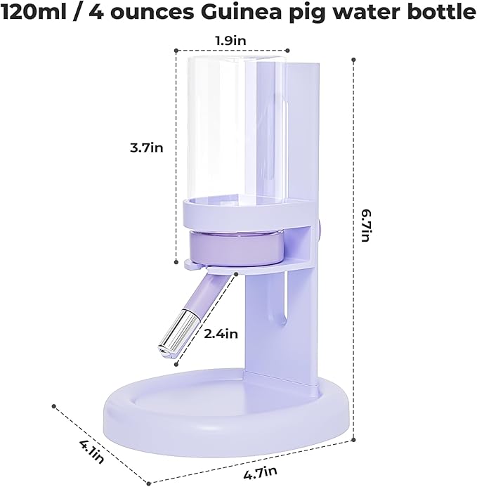 Guinea Pig Water Bottle No Drip – 4 oz Hamster Water Bottle for Glass Tank with Adjustable Stand, Leak Proof Small Animal Water Dispenser for Cage
