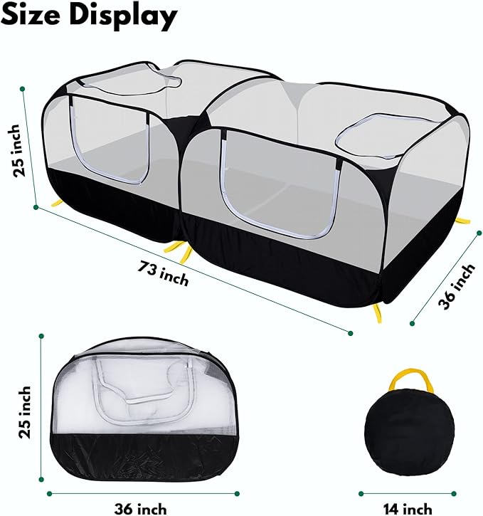 Small Animal Playpen, Portable Chicken Run Coop with Detachable Bottom and Breathable Mesh Walls, Foldable Pet Enclosure for Puppy Kitten Rabbits, Pet Tent Indoor Outdoor