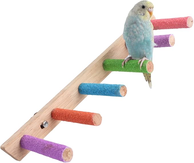 Bird Perch,1PC Wooden Parrot Stand Perch,Bird Ladder Bridge Climbing Chewing Toys for Small Medium Animals (5 Ladders)