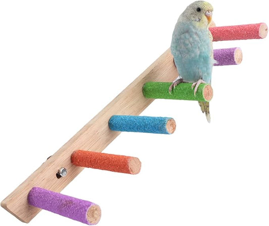 Bird Perch,1PC Wooden Parrot Stand Perch,Bird Ladder Bridge Climbing Chewing Toys for Small Medium Animals (5 Ladders)