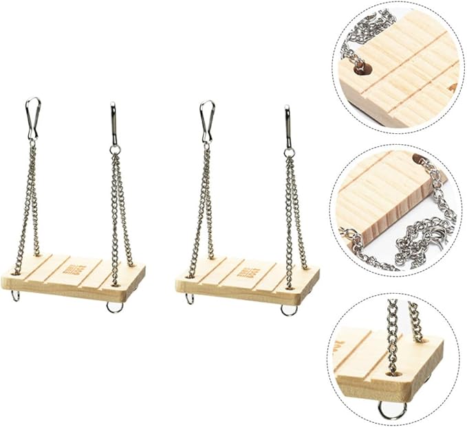 ORFOFE 2pcs Natural Swing Ladder for Hamsters Wooden Teeth Chain Toy Exercise Swing for Parrots Birds Chickens Pet Toy
