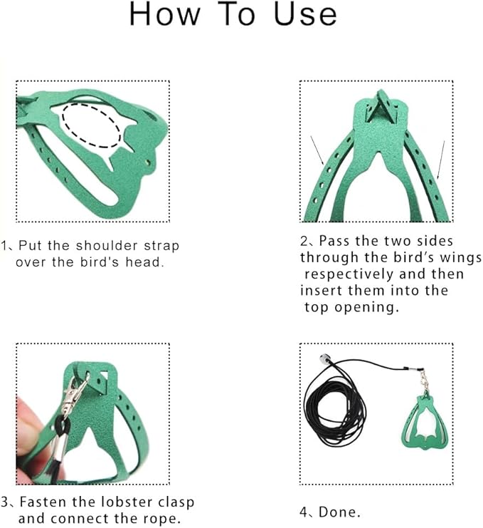 Adjustable Bird Harness & Leash Set for Small Birds,FitsBudgie,Parakeets, Conures, Cockatiels,Green Cheek,Quaker Parrots(Green, XL) Z6350-13