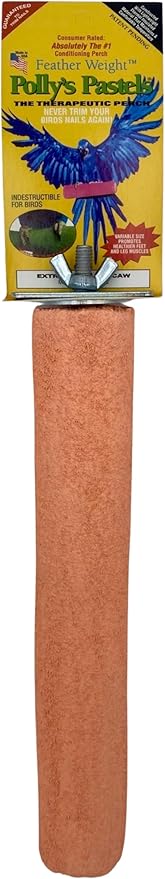 Polly's Pastels Nail Trimming & Beak Conditioning Safety Perch for Cockatiels, Cockatoos, Macaws, Parakeets, Budgies, Parrots and All Other Birds (Coral, X-Large Long-2" Dia. x 14" Long)