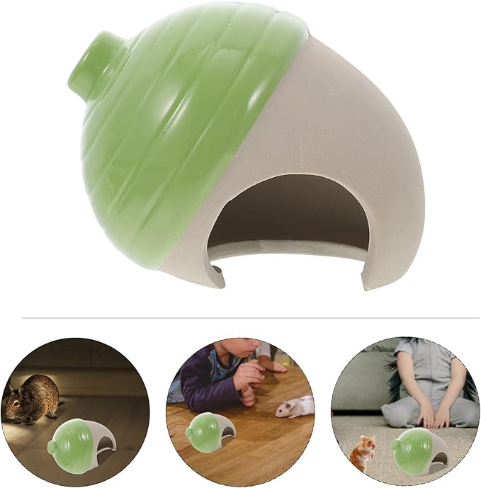 Ceramic Small Pet Hideout Pets Out Acorn Shaped Small Animal Bed Guinea Pig House Cage Supplies for Gerbil Hamster Squirrel Chinchilla Green Toy Ceramic