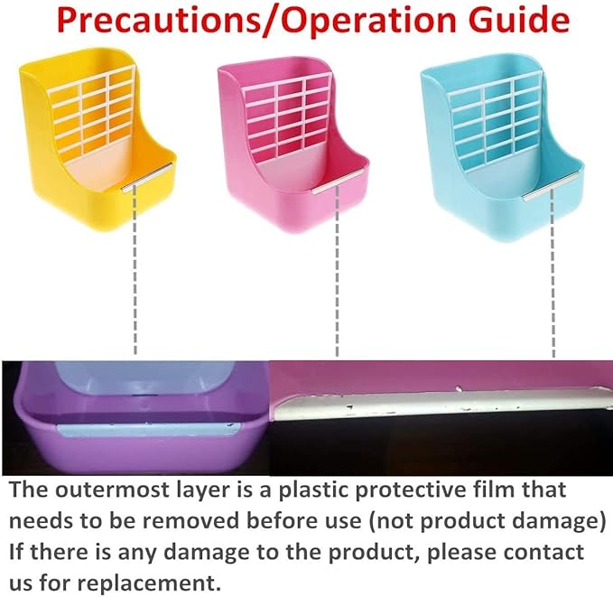Rabbit Feeder, Hay Food Bin Feeder, Pink (Plastic), Adjustable, Removable Grass Rack, Stainless Steel Edge, for Rabbit, Guinea Pig, Chinchilla