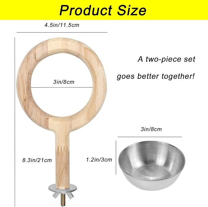 ASOCEA Adjustable Bird Harness and Leash, 2 Pack Bird Food Stainless Steel Cups for Yellow Naped Amazons Galah Cockatoos Small to Medium Breed Parrots Fits Birds Chest