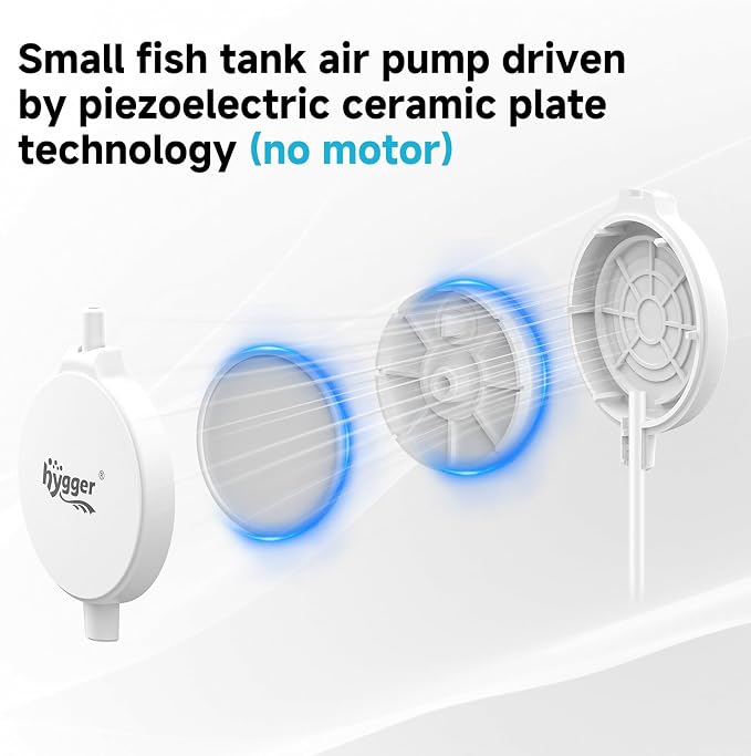 hygger 1.5 Watt Mini Aquarium Air Pump, Quiet Aerator with Air Stone Tubing Suction Cup Clip, Small Fish Tank Bubbler Oxygen Pump for 1 to 15 Gallon Betta Tank, Fish Bowl, Desk Small Tank