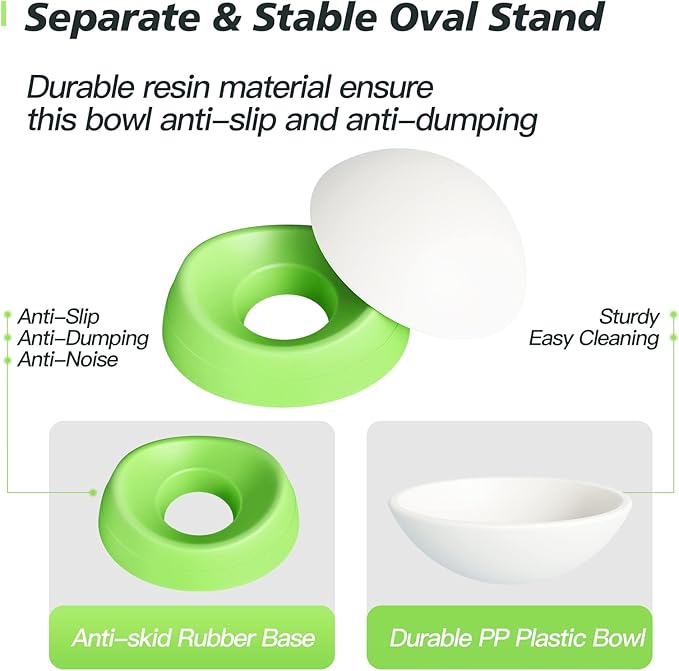 Elevated Cat Bowl, Adjustable Raised Slanted Food Bowl for Cats and Small Dogs, Wide Shallow PP Dish with TPR Non Slip Base, Whisker Friendly, 17 oz